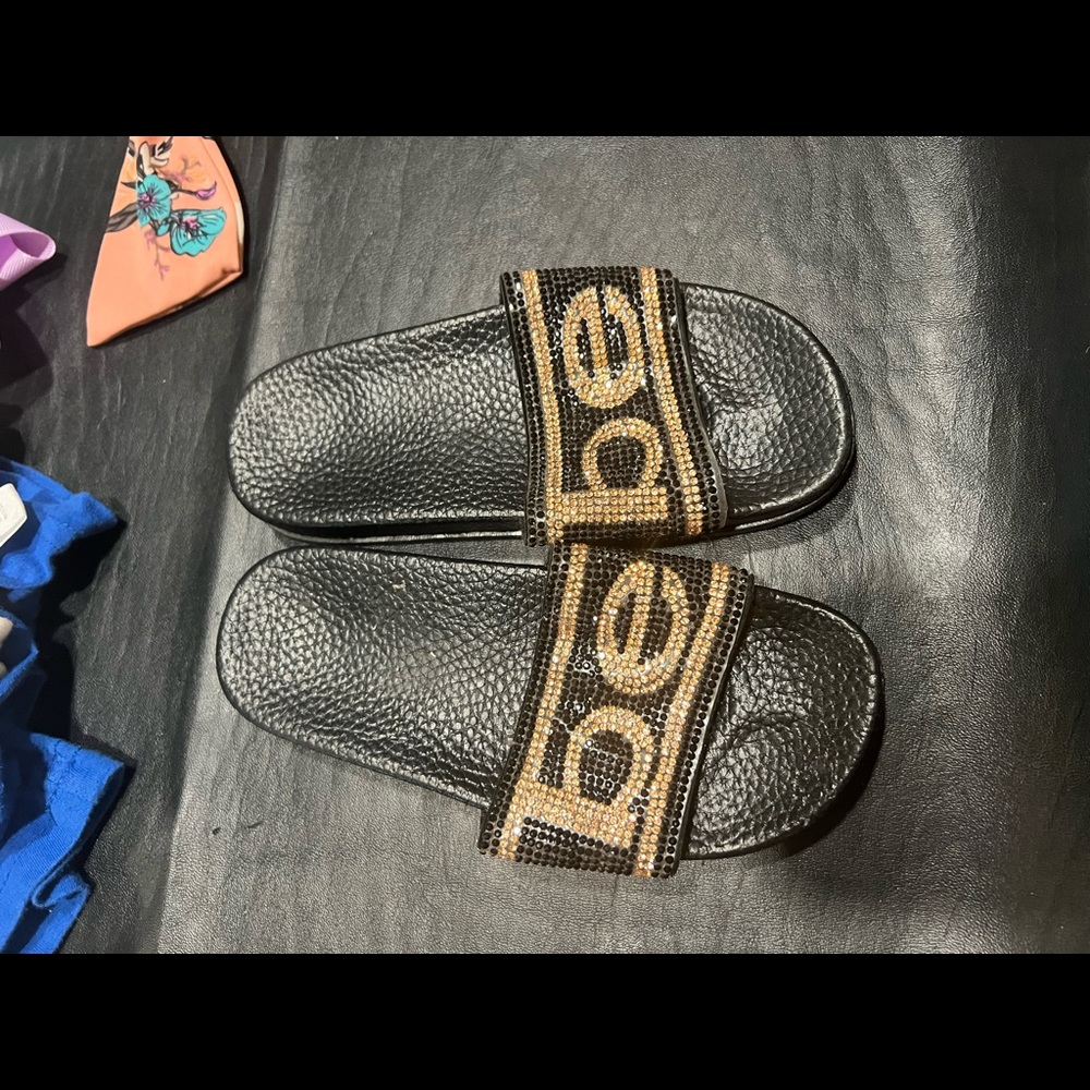 Black & Gold bling BEBE slides